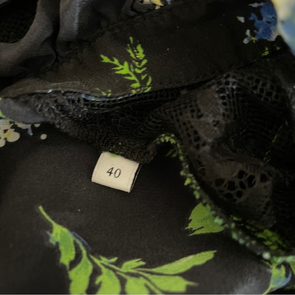 SANDRO Silk Lace Insets Ruffle Black Green Floral Mini Shift Victorian Dress - Picture 8 of 12